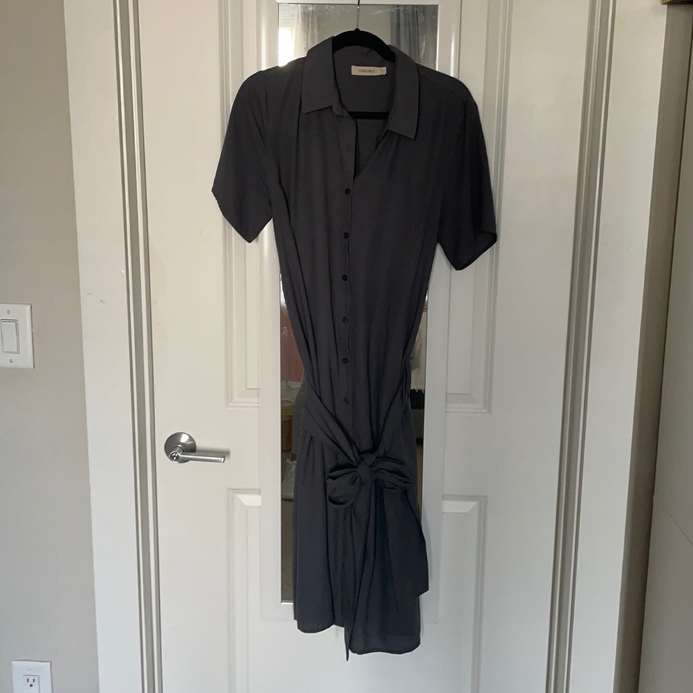 Gray tie midi dress